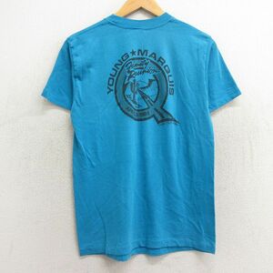 M/古着 半袖 ビンテージ Tシャツ メンズ 80s ヤングマーキス クルーネック 水色 24apr08 中古