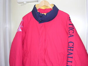 90s ノーティカ NAUTICA CHALLENGE 袖刺繍 ダウンジャケット M 赤/紺/黄 vintage old ブルゾン セーリング