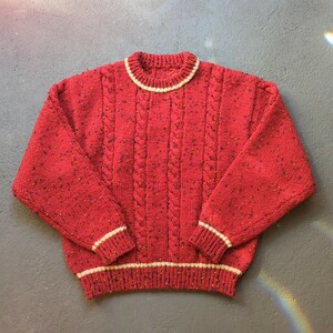 Vintage マルチカラー ネップ ウール セーター メンズ S相当 レディース M相当 ケーブル編み 赤 ヴィンテージ ビンテージ/東洋/カナタ
