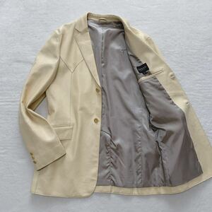 希少 美品 1円 1スタ GUESS ゲス　レザージャケット　牛革　アイボリー　イエロー系　2ボタン　おしゃれ　ライダース　Lサイズ　大きめ