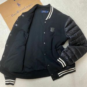 現行【極美品 希少L相当】POLO RALPH LAUREN スタジャンダウン 切り替え ブルゾン ポロラルフローレン ロゴワッペン ブラック 黒 メンズ