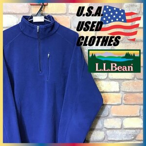 ME7-110★USA直輸入★良品★BIGサイズ!!★【L.L.Bean エルエルビーン】ハーフジップ フリース プルオーバー【メンズ XL】青 アウトドア