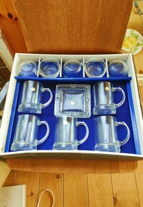 未使用品 HOYA ホヤ ガラス マグカップ 片口 灰皿 11個セット ビアカップ 小鉢 トレイ トレー ガラス食器 昭和レトロ 葉っぱ 酒器 グラス