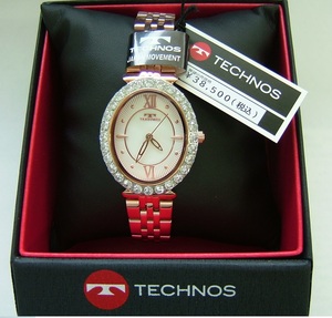 TECHNOS テクノス　レディース腕時計　T6914PW　ピンクゴールド　ラインストーン取巻