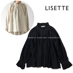 美品 リゼッタ プリーツが素敵な リネン コットン ブラウス アウレーリア ノアール 黒 LISETTE LB-19H044