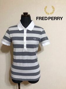 FRED PERRY フレッドペリー レディース ボーダー 鹿の子 ポロシャツ トップス サイズ36 半袖 グレー