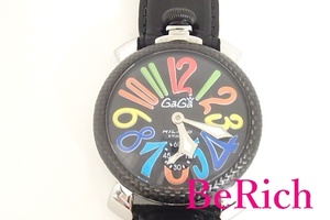 ガガミラノ マヌアーレ48 メンズ 腕時計 5015S 黒 ブラック 文字盤 SS カーボン レザー 手巻き アナログ 【中古】【送料無料】ht3673