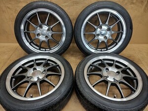 ENKEI IB-CONCEPT 14インチ 5.5J +41 PCD100 4H BSタイヤ【155/55R14】 エンケイ 軽量アルミホイール 14×5.5J 4穴 中古4本セット