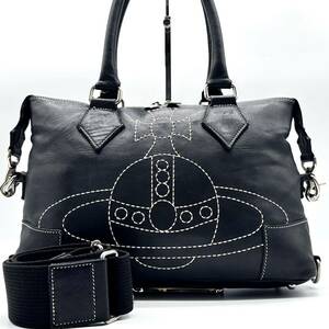 2322【美品】Vivienne Westwood ヴィヴィアンウエストウッド ハンドバッグ トート ショルダー ビジネス 2way オーブロゴ 刺繍 レザー 本革