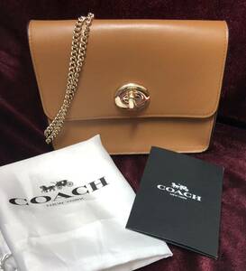 未使用 ♪ COACH コーチ ♪ バワリー チェーン ショルダーバッグ カーフレザー ブラウン系 ターンロック 2WAY クラッチバッグ 保存袋付