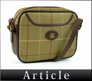 176615◆ BURBERRY burberrys バーバリー チェック柄 ショルダーバッグ キャンバス レザー 革 カーキ ブラウン レディース/ B