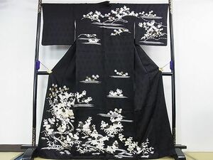 平和屋2■極上　訪問着　総刺繍　風景花文　黒地　金糸　逸品　DAAB9359eee