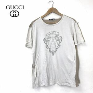 G277-D◆良品◆イタリア製 GUCCI グッチ 半袖Tシャツ カットソー プリント 前後切替 ◆ sizeL ベージュ系 コットン100