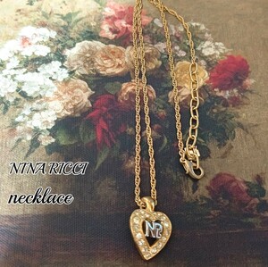 【NINA RICCI】ニナリッチ正規品/ ハート型 ラインストーン ネックレス 入学式、卒業式、冠婚葬祭に/ ゴールド系 ●送料無料