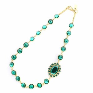 ミュウミュウ miumiu ネックレス ペンダント クリスタル ビジュー 緑 グリーン ゴールド色 /YI10 ■OH ■OM レディース