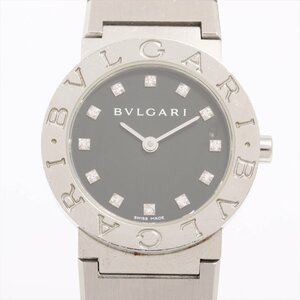 ■ 1円 ～ 中古 参定58.3万■ BVLGARI ブルガリ ■ ブルガリブルガリ BB26SS ■ 12P ダイヤ クォーツ ブラック 黒 シルバー レディース