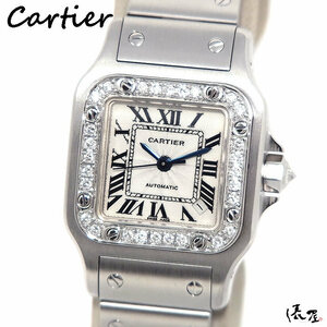 【カルティエ】サントス ガルベ ダイヤ 自動巻 OH済 極美品 レディース 腕時計 Cartier 俵屋