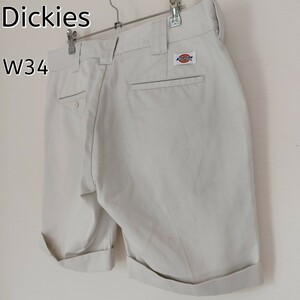 【ビッグサイズ】Dickies ディッキーズ☆ショートチノパン　W34　ベージュ　メンズ　ワッペンロゴ　白系　短パン ハーフパンツ チノパンツ