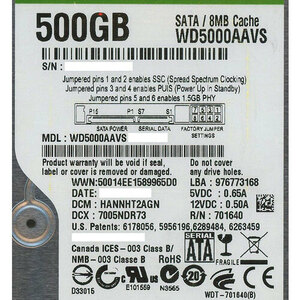 Western Digital製HDD WD5000AAVS 500GB SATA300 7200 [管理:1000010801]