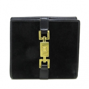 グッチ GUCCI Wホック財布 ジャッキーライン レザー×金属素材 黒×ゴールド 財布