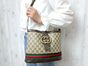 極美品 GUCCI グッチ オールドグッチ GGスプリーム インターロッキング シェリーライン ショルダーバッグ バッグ レザー×キャンバス 71056