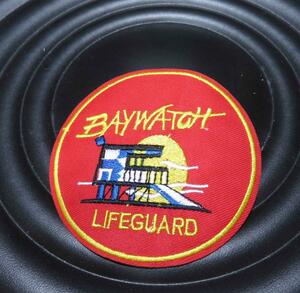 赤黄BW◇円型◆新品アメリカ Baywatch Lifeguard ベイウィッチ ライフガード 人命救助 刺繍ワッペン（パッチ）◆サーフィン　USA　激シブ