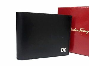 ■新品■未使用■ Salvatore Ferragamo フェラガモ レザー 二つ折り 財布 ウォレット 札入れ カード入れ ブラック系 BF3847