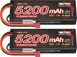 2個セット 7.4V リポバッテリー 5200mAh 120C 2S Lipo 電池 2個セット Deans T付き X-Spee