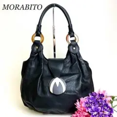 良品✨モラビト ハンドバッグ Mロゴ フラップ レザー 肩掛け ブラック