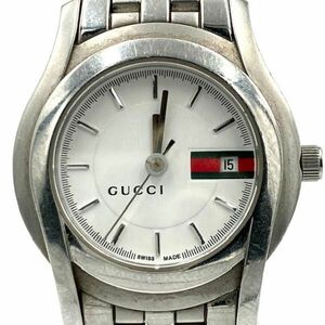 仙58 GUCCI 5500L Gクラス 腕時計 デイト クォーツ ホワイト文字盤 シェリーライン シルバー グッチ レディース QZ