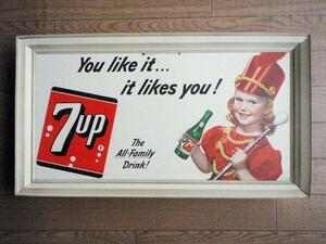 希少1点物★US・1950年代　ビンテージ　7UP店舗用　販促ポスター/アメリカン　ヴィンテージ　7UP　企業物　飲料バーナー/アメリカン雑貨