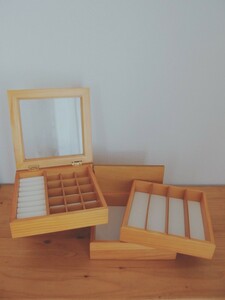 未使用品★木製 ジュエリーボックス 3段 スライド式/収納ボックス コレクションケース アクセサリーケース 小物入れ 雑貨 指輪 ネックレス