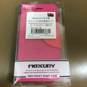 Mercury iPhone6 iPhone6Sキャンバス地手帳型 スマホカバー スマホケース ピンク