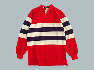 ★　 POLO　RALPH LAUREN　ボーダー長袖ポロシャツ　 未使用品　レッド　S　アメリカ製　デッドストック 　レア物