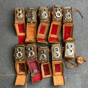 【A40】計10個　ケース付き　二眼レフ　中判カメラ　まとめ売り　Yashicaflex Airesflex Ricohflex Amifkex 等　ジャンク品