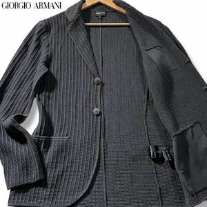 極美品/XLサイズ●最高級 ジョルジオ アルマーニ テーラードジャケット GIORGIO ARMANI ストレッチ 凸凹 3D ワッフル風 2B 黒ダグ 52