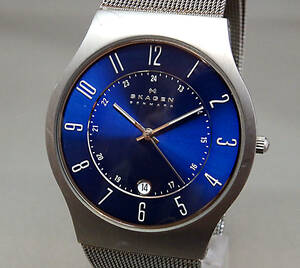 EU-9675■SKAGEN スカーゲン メンズ腕時計 3針カレンダ－ 233XLTTN 丸型 中古