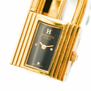 1円 稼働 箱付 HERMES エルメス ケリーウォッチ QZ クオーツ 黒文字盤 GP レディース 腕時計 レザーベルト ブランド ウォッチ 332520240430