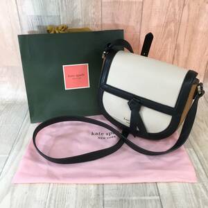 NZ2257●kate spade : KNOTT COLORBLOCKED MEDIUM SADDLE CROSSBODY●ホワイト×ブラック×ブラウン 美品 K4383 960 ショルダーバッグ