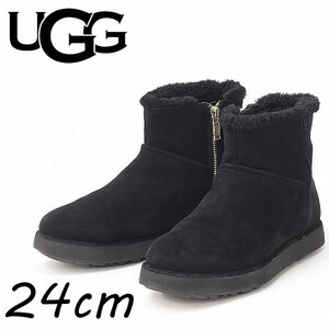 ◆UGG アグ 1108143 W CLASSIC MINI BLVD クラシック ミニ シープスキン ムートン ショート ブーツ 黒 ブラック 24cm