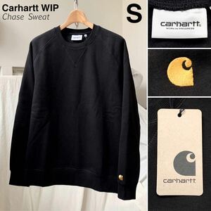 S 新品 カーハートCarhartt WIP 定番 Chase Sweat ロゴ 刺繍 スウェット メンズ 黒 ブラック トレーナー 裏起毛 Black / Gold 送料無料