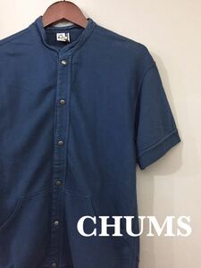 チャムス CHUMS アウトドア スウェット ジャケット トップス 半袖 ボタン ネイビー メンズ Sサイズ ～▽&