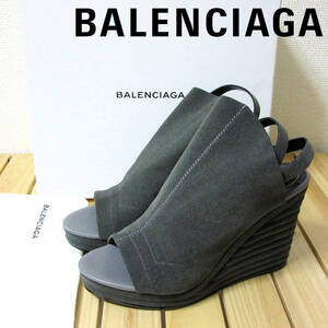 未使用 BALENCIAGA バレンシアガ レディース オープントゥ ウェッジソール サンダル ミュール ヒール ブーツサンダル 靴 グレー 38 24cm