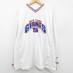 XL/古着 リー Lee 長袖 ビンテージ フットボール Tシャツ メンズ 00s NFL ニューヨークジャイアンツ 刺繍 大きいサイズ ロング丈 Vネッ