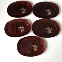 昭和レトロ 玉虫塗 漆塗り 漆器 楕円形 花柄 菓子皿 菓子器