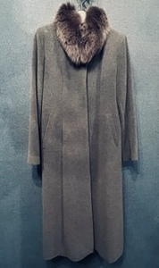 【PARIOLY】　アンゴラ ウール　ロングコート　フォックスファー　Size/7AR　グレー　ハイネック