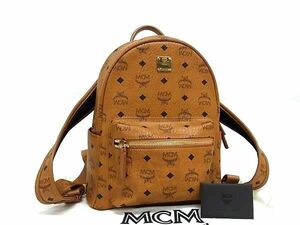 1円 ■新品同様■ MCM エムシーエム モノグラム ヴィセトス柄 レザー リュックサック デイパック バックパック ブラウン系 AW5224