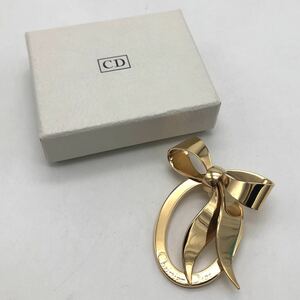 Christian Dior クリスチャン ディオール ブローチ リボン ゴールド ファッション アクセサリー P1418