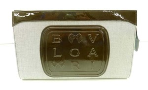 未使用保管品 BVLGARI ブルガリ コスメポーチ Lサイズ レオーニ LEONI 化粧ポーチ ロゴ モカ キャンバス×エナメル