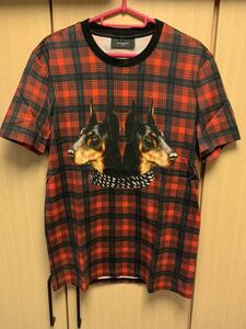 正規 13AW GIVENCHY ジバンシー ジバンシィ ドーベルマン 赤チェック キューバンフィット Tシャツ カットソー S 13F 7339 670